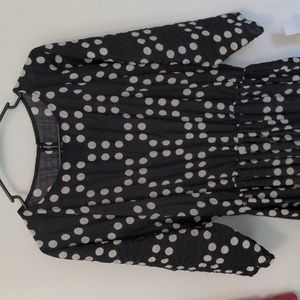 Anthropologie Black and white polkadot geometric maxi dress with sleeves sz 4